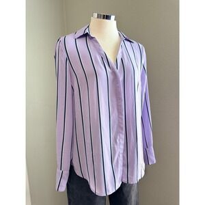 Worthington Women's Size S‎ Button Down Top Long Sleeve Striped Purple Green